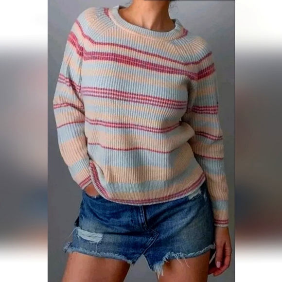 J. Crew 100% Cashmere Ribbed Crewneck SweaterStripped Soft Colors! Size S - Picture 2 of 6